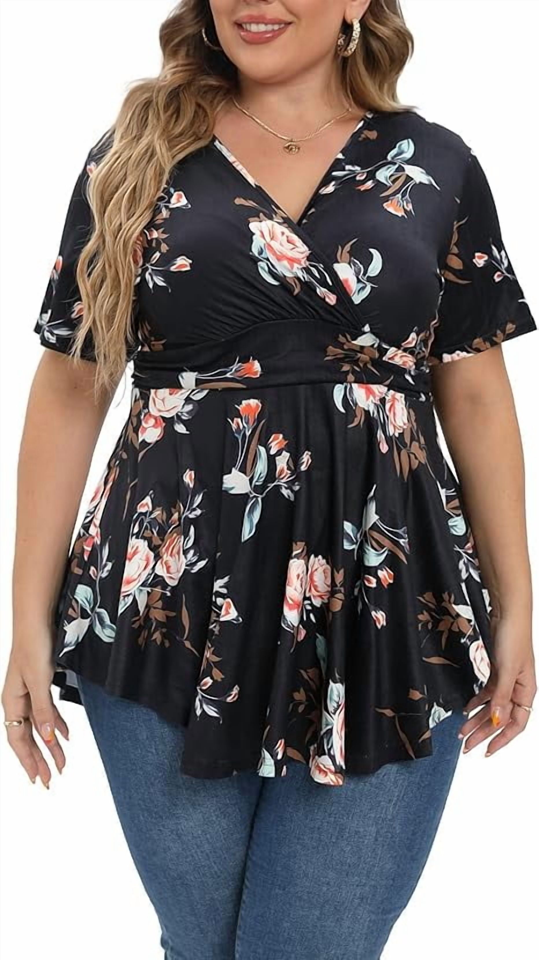 Gocolloa Plus Size Tops for Women 2025 Summer Short Sleeve V Neck ...