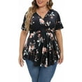 thumbnail image 1 of Gocolloa Plus Size Tops for Women 2025 Summer Short Sleeve V Neck Casual Shirts Dressy Pleated Wrap Tunic Top Blouses P168 Floral Print 2X, 1 of 6
