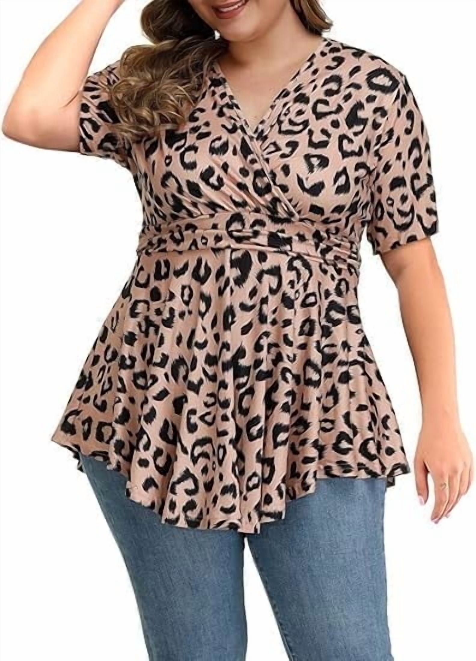 Gocolloa Plus Size Tops for Women 2025 Summer Short Sleeve V Neck ...