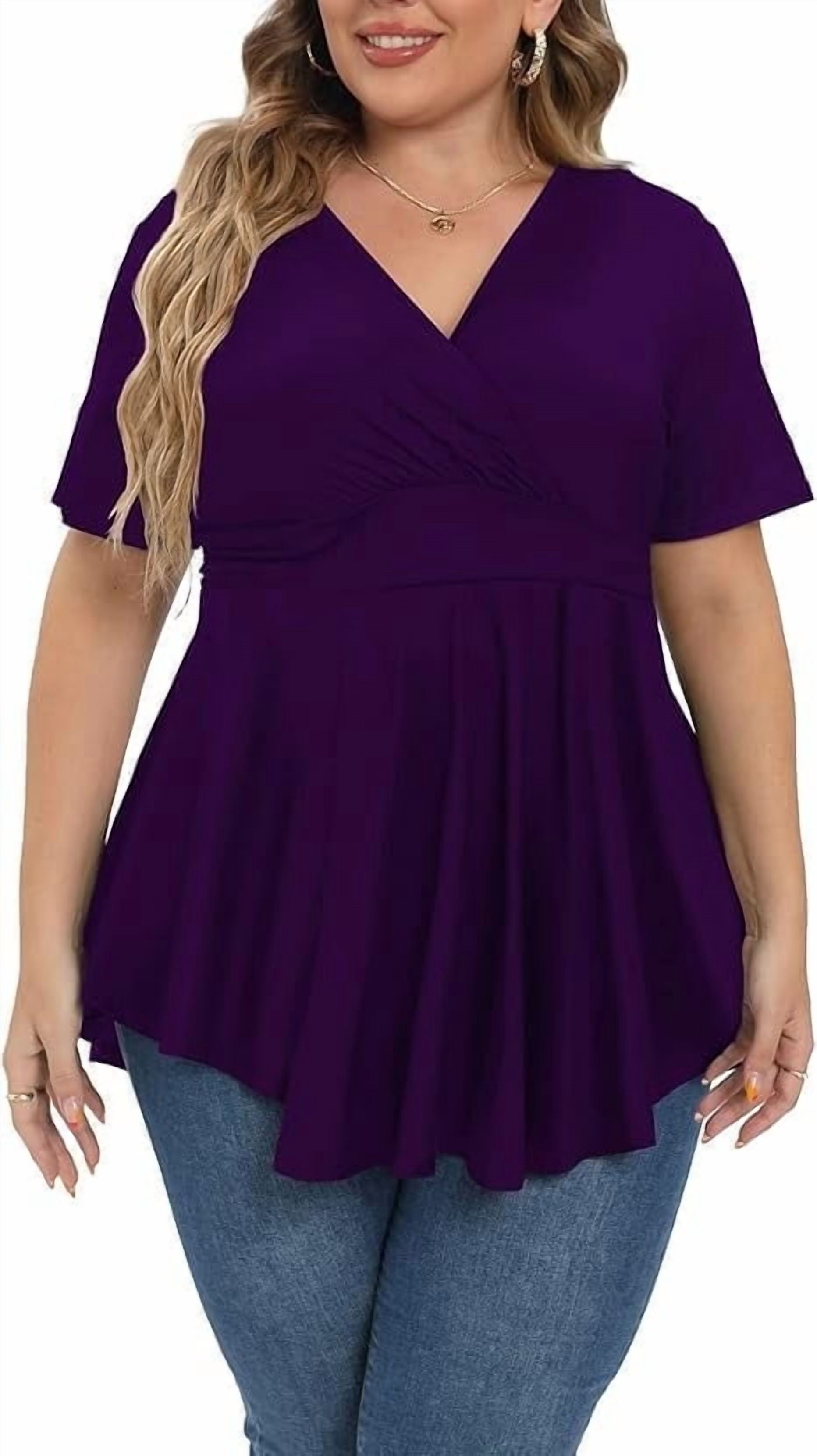 Gocolloa Plus Size Tops for Women 2025 Summer Short Sleeve V Neck ...