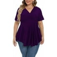 thumbnail image 1 of Gocolloa Plus Size Tops for Women 2025 Summer Short Sleeve V Neck Casual Shirts Dressy Pleated Wrap Tunic Top Blouses Purple 3X, 1 of 3
