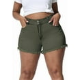 thumbnail image 1 of Gocolloa Women Plus Size Jean Shorts Sexy Stretchy High Waisted Frayed Raw Hem Denim Shorts Army Green 22W, 1 of 5