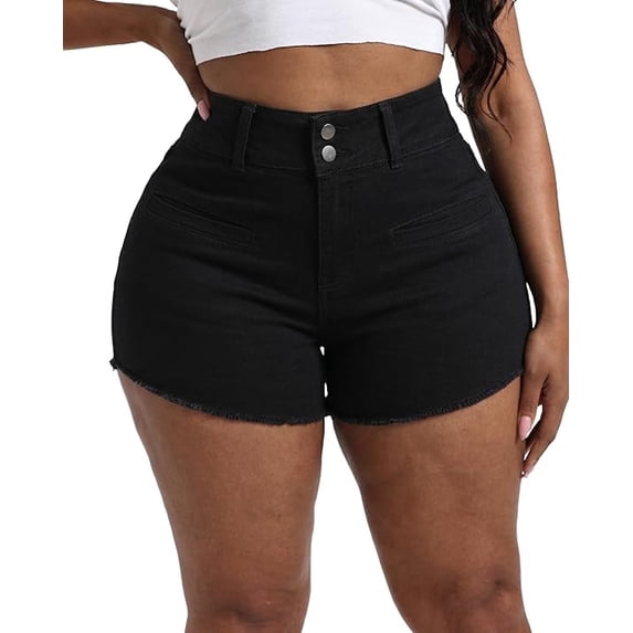 Gocolloa Women Plus Size Jean Shorts Stretchy 3.5" Sexy Trendy Patch Pocket High Waisted Denim Shorts Black 14W