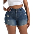 thumbnail image 1 of Gocolloa Women Plus Size Jean Shorts Stretchy 3.5" Sexy Trendy Patch Pocket High Waisted Denim Shorts Deep Blue 14W, 1 of 6