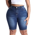 thumbnail image 1 of Gocolloa Women Plus Size Jean Shorts Stretchy High Waisted 10" Inseam Knee Length Denim Bermuda Shorts Dark Blue 14W, 1 of 5