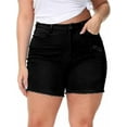 thumbnail image 1 of Gocolloa Women Plus Size Jean Shorts Stretchy High Waisted Frayed Raw Hem Denim Shorts Black 22W, 1 of 5