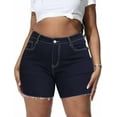 thumbnail image 1 of Gocolloa Women Plus Size Jean Shorts Stretchy High Waisted Frayed Raw Hem Denim Shorts Dark Blue 22W, 1 of 5