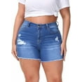 thumbnail image 1 of Gocolloa Women Plus Size Jean Shorts Stretchy High Waisted Frayed Raw Hem Denim Shorts Royal Blue 14W, 1 of 7