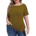 thumbnail image 1 of Gocolloa Womens Plus Size Boat Neck Short Sleeve T Shirts Slim Fit Summer Dressy Tops Tee Army Green 2X, 1 of 6