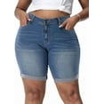 thumbnail image 1 of Gocolloa Womens Plus Size Jean Shorts High Waisted Stretchy Midi Bermuda Denim Shorts 8.7" Inseam Royal Blue 20W, 1 of 4