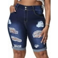 thumbnail image 1 of Gocolloa Womens Plus Size Jean Shorts High Waisted Stretchy Midi Bermuda Denim Shorts Dark Blue 22W, 1 of 4