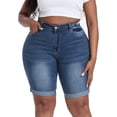 thumbnail image 1 of Gocolloa Womens Plus Size Jean Shorts High Waisted Stretchy Midi Bermuda Denim Shorts Grayish Blue 16W, 1 of 5