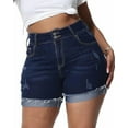 thumbnail image 1 of Gocolloa Womens Plus Size Jean Shorts High Waisted Stretchy Ripped Frayed Folded Hem Denim Shorts Dark Blue 14W, 1 of 5