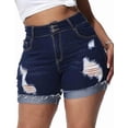 thumbnail image 1 of Gocolloa Womens Plus Size Jean Shorts High Waisted Stretchy Ripped Frayed Folded Hem Denim Shorts Dark Blue 20W, 1 of 4