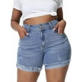 thumbnail image 1 of Gocolloa Womens Plus Size Jean Shorts High Waisted Stretchy Ripped Frayed Folded Hem Denim Shorts Light Blue 18W, 1 of 5