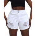 thumbnail image 1 of Gocolloa Womens Plus Size Jean Shorts High Waisted Stretchy Ripped Frayed Folded Hem Denim Shorts White 14W, 1 of 4