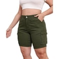 thumbnail image 1 of Gocolloa Womens Plus Size Jean Shorts Stretchy Cargo Bermuda Shorts High Waisted Y2k Denim Shorts Army Green 24W, 1 of 1