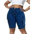 thumbnail image 1 of Gocolloa Womens Plus Size Jean Shorts Stretchy Cargo Bermuda Shorts High Waisted Y2k Denim Shorts Royal Blue 18W, 1 of 1
