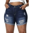 thumbnail image 1 of Gocolloa Womens Plus Size Jean Shorts Stretchy High Waisted Distressed Fold Hem Denim Shorts Dark Blue 14W, 1 of 4