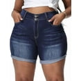 thumbnail image 1 of Gocolloa Womens Plus Size Jean Shorts Stretchy High Waisted Distressed Fold Hem Denim Shorts Gray Blue 24W, 1 of 5
