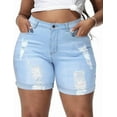 thumbnail image 1 of Gocolloa Womens Plus Size Jean Shorts Stretchy High Waisted Distressed Fold Hem Denim Shorts Light Blue 26W, 1 of 1