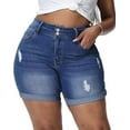 thumbnail image 1 of Gocolloa Womens Plus Size Jean Shorts Stretchy High Waisted Distressed Fold Hem Denim Shorts Royal Blue 18W, 1 of 4