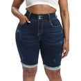 thumbnail image 1 of Gocolloa Womens Plus Size Jean Shorts Stretchy High Waisted Ripped Roll Hem Denim Bermuda Shorts 10" Inseam Dark Blue 16W, 1 of 1