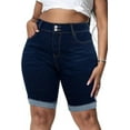 thumbnail image 1 of Gocolloa Womens Plus Size Jean Shorts Stretchy High Waisted Ripped Roll Hem Denim Bermuda Shorts 10" Inseam Dark Blue 18W, 1 of 5