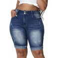 thumbnail image 1 of Gocolloa Womens Plus Size Jean Shorts Stretchy High Waisted Ripped Roll Hem Denim Bermuda Shorts 10" Inseam Royal Blue 16W, 1 of 5