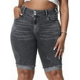 thumbnail image 1 of Gocolloa Womens Plus Size Jean Shorts Stretchy High Waisted Ripped Roll Hem Denim Bermuda Shorts 10" Inseam Smoky Gray 20W, 1 of 5
