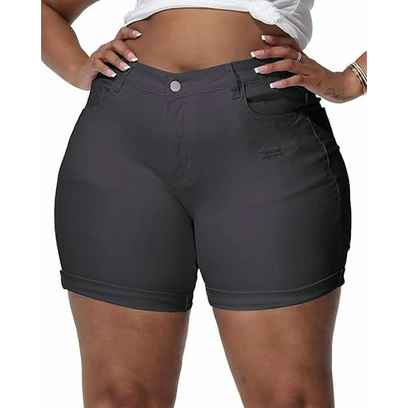 Gocolloa Womens Plus Size Jean Shorts Stretchy Solid Color High Waisted Summer Casual 5.5" Denim Shorts Gray 26W