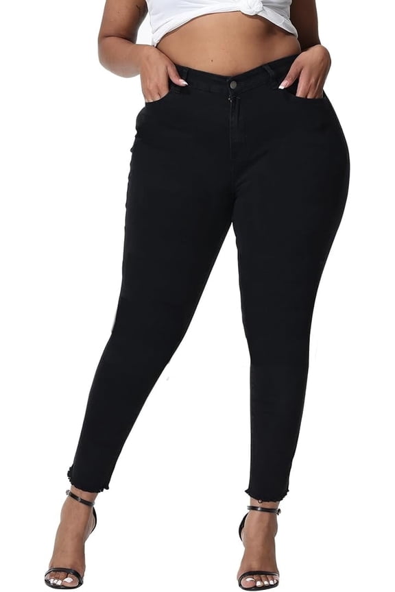 Womens Plus Size Skinny Jeans High Waisted Stretchy Classic Ankle Jean Black 14W