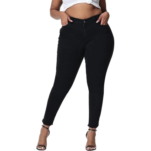 Gocolloa Womens Plus Size Skinny Jeans High Waisted Stretchy Classic Ankle Jean Black 20W