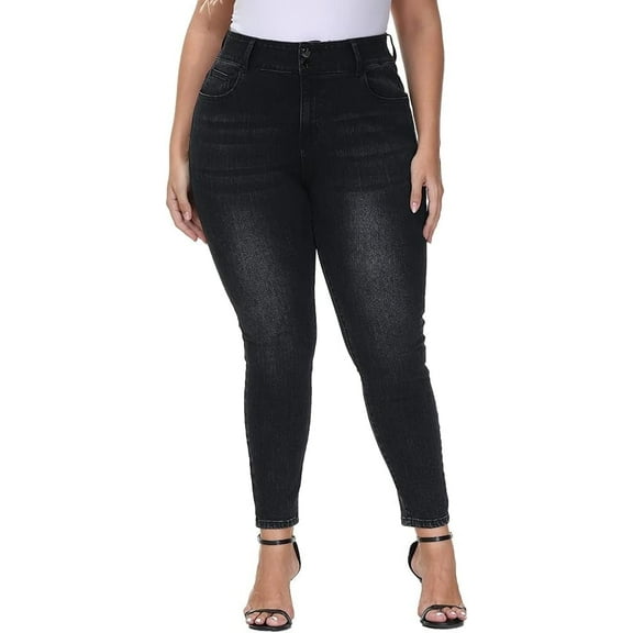 Gocolloa Womens Plus Size Skinny Jeans High Waisted Stretchy Classic Ankle Jean Black 22W