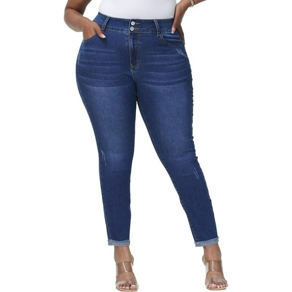 Gocolloa Womens Plus Size Skinny Jeans High Waisted Stretchy Classic Ankle Jean Blue 16W