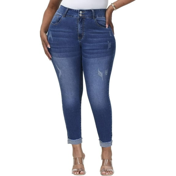 Gocolloa Womens Plus Size Skinny Jeans High Waisted Stretchy Classic Ankle Jean Blue 16W