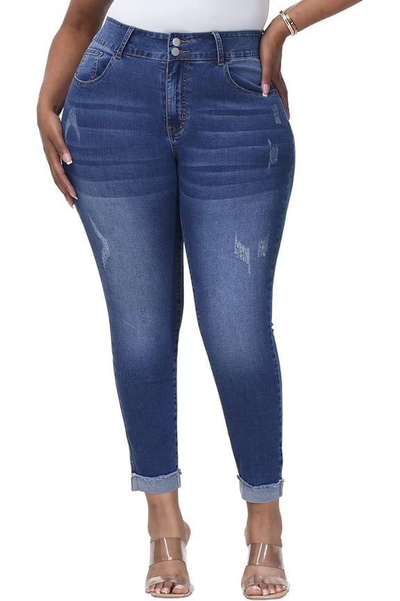 Womens Plus Size Skinny Jeans High Waisted Stretchy Classic Ankle Jean Blue 18W
