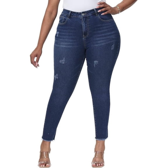 Gocolloa Womens Plus Size Skinny Jeans High Waisted Stretchy Classic Ankle Jean Dark Blue 14W