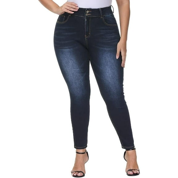 Gocolloa Womens Plus Size Skinny Jeans High Waisted Stretchy Classic Ankle Jean Dark Blue 14W