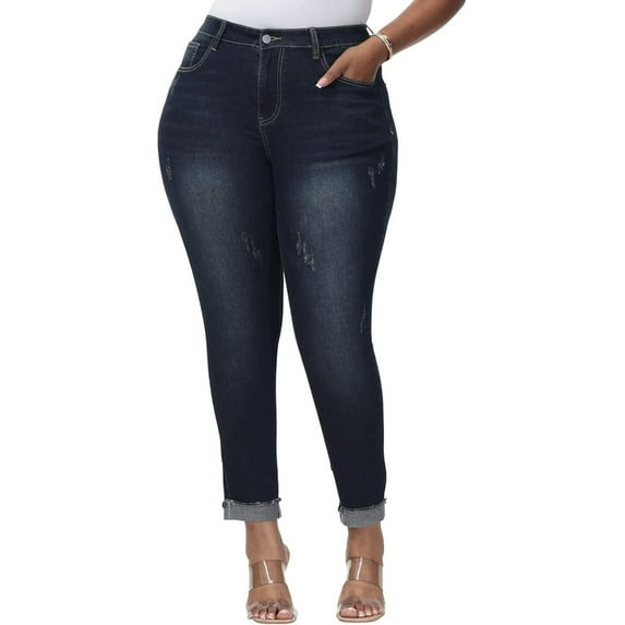 Gocolloa Womens Plus Size Skinny Jeans High Waisted Stretchy Classic Ankle Jean Dark Blue 18W