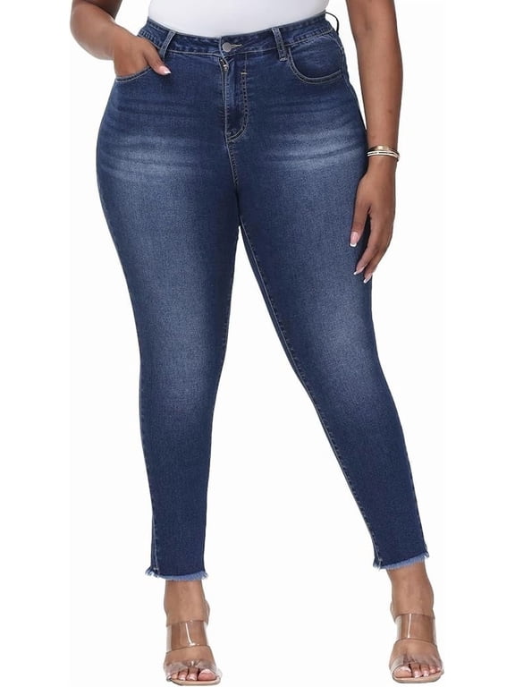 Womens Plus Size Skinny Jeans High Waisted Stretchy Classic Ankle Jean Dark Blue 18W