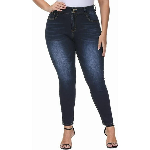 Gocolloa Womens Plus Size Skinny Jeans High Waisted Stretchy Classic Ankle Jean Dark Blue 24W