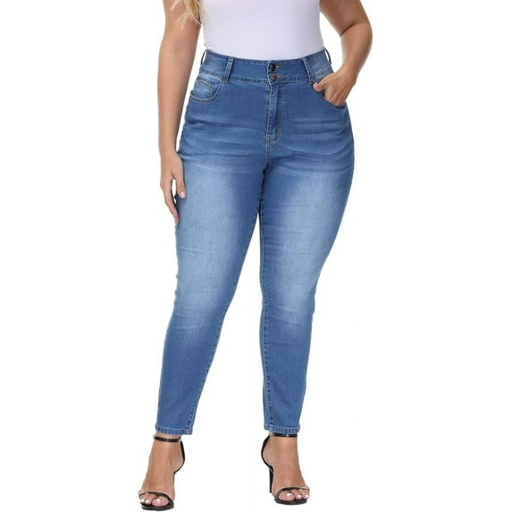 Gocolloa Womens Plus Size Skinny Jeans High Waisted Stretchy Classic Ankle Jean Light Blue 24W