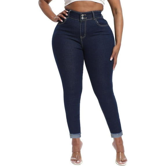 Gocolloa Womens Plus Size Skinny Jeans High Waisted Stretchy Classic Ankle Jean Primary Blue 20W