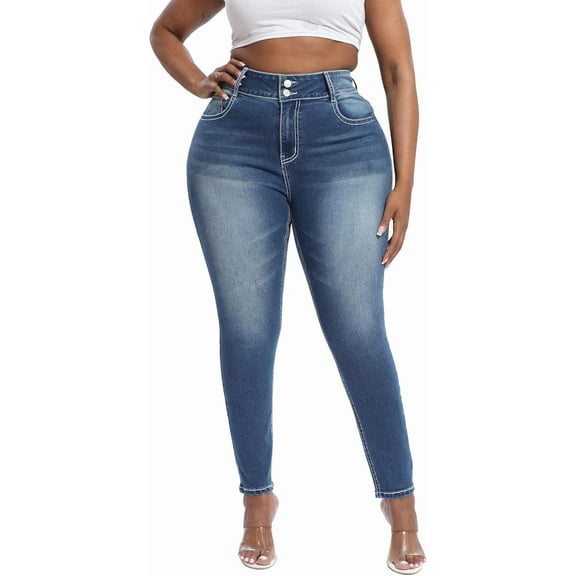 Gocolloa Womens Plus Size Skinny Jeans High Waisted Stretchy Classic Ankle Jean Royal Blue 16W