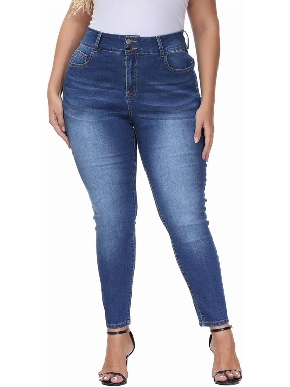 Womens Plus Size Skinny Jeans High Waisted Stretchy Classic Ankle Jean Royal Blue 18W