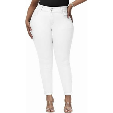 Gocolloa Womens Plus Size Skinny Jeans High Waisted Stretchy Classic Ankle Jean White 14W