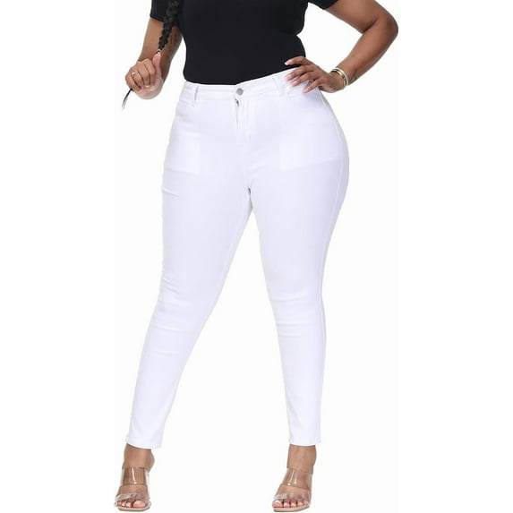 Gocolloa Womens Plus Size Skinny Jeans High Waisted Stretchy Classic Ankle Jean White 20W
