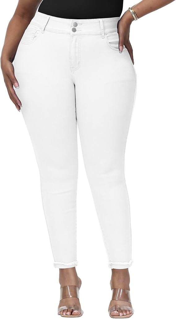 Plus-Size High Waisted white skinny Jeans.