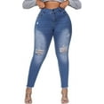 thumbnail image 1 of Gocolloa Womens Plus Size Skinny Jeans Stretchy High Waisted Ripped Distressed Ankle Jean Blue 22W, 1 of 4